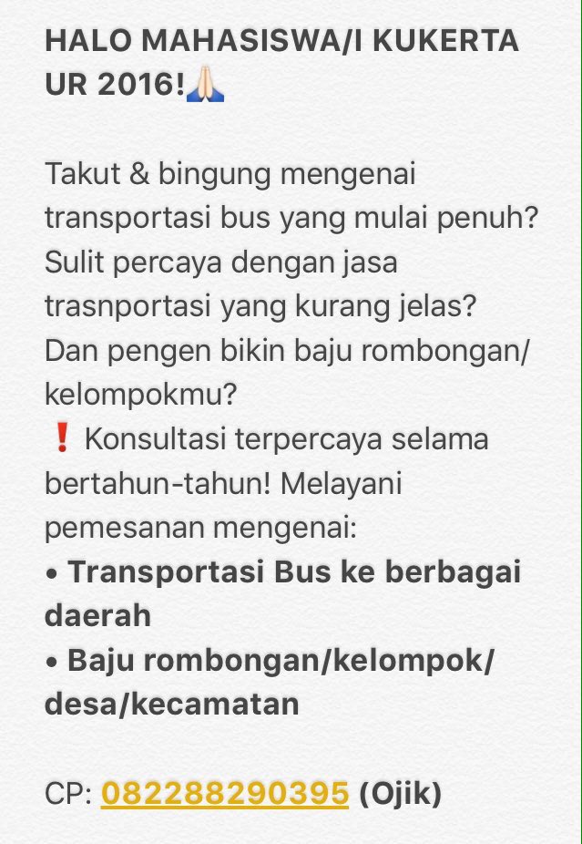 Info pemesanan transportasi bus aman &amp; terpercaya tiap tahunnya bagi mahasiswa/i Kukerta UR 2016: