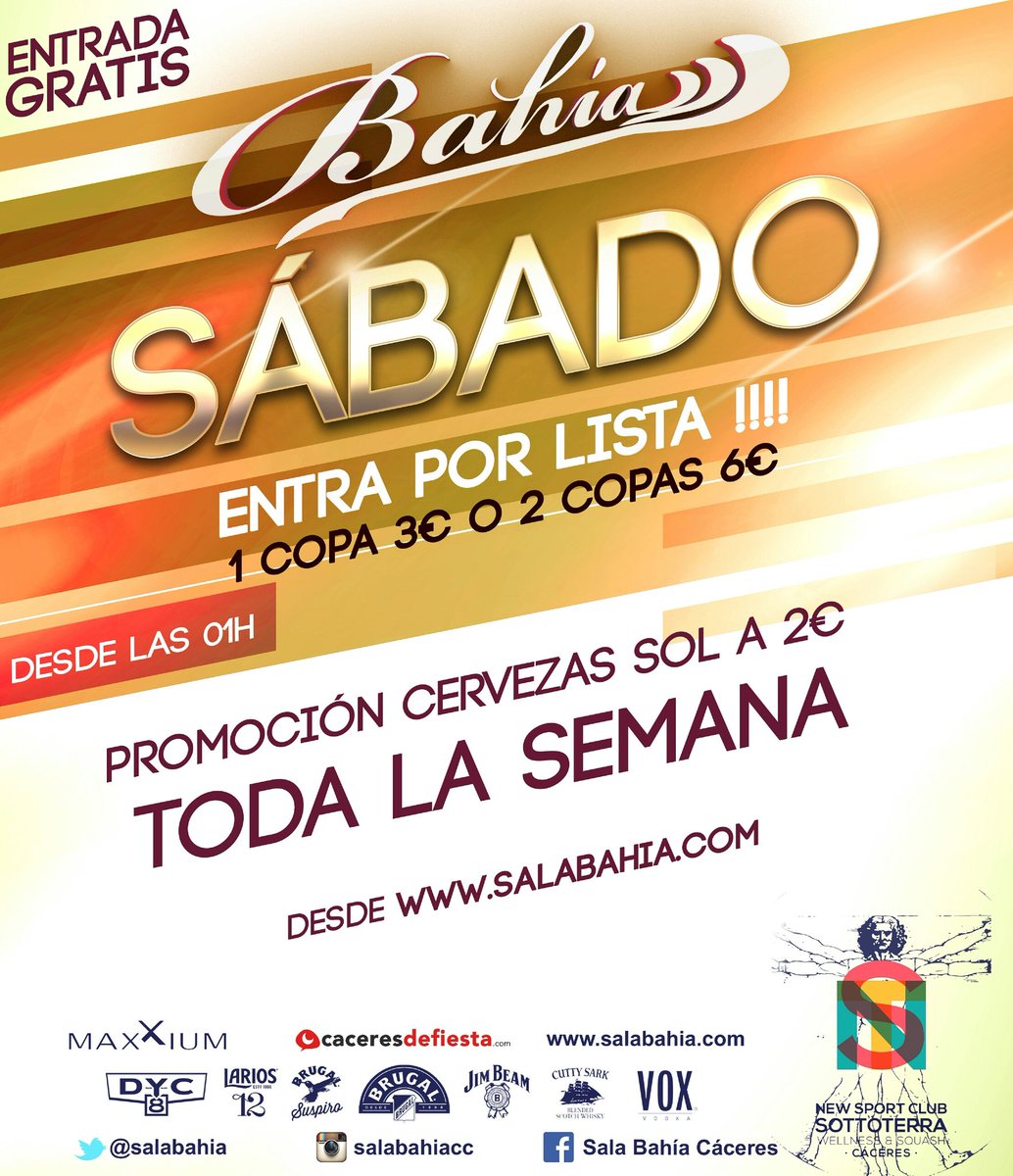 salabahia's tweet photo. 😎YA ES SÁBADO😎

🌃Nos volvemos a ver esta noche a partir de la 1.00h.🌃

🍻ENTRADA GRATIS y OFERTA en cerveza Sol.🍻 https://t.co/dvlrIyrY8f