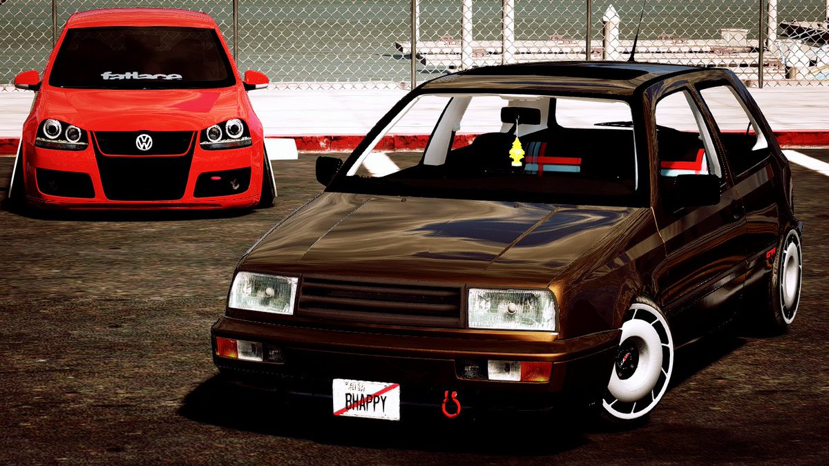Just_Rik0's tweet photo. #GTAOnline #GTAPhotographers #GTAMOD #GTAV #Volskwagen #golf #MK3 #MKV #Gti #cambergang #stance #fourthcore #german https://t.co/gGgXNdEE2S