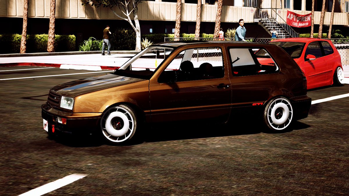 Just_Rik0's tweet photo. #GTAOnline #GTAPhotographers #GTAMOD #GTAV #Volskwagen #golf #MK3 #MKV #Gti #cambergang #stance #fourthcore #german https://t.co/gGgXNdEE2S