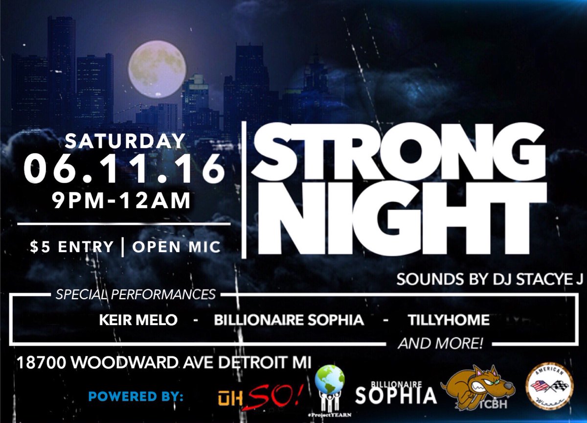 lomldetroit's tweet photo. TONIGHT | #STRONGNIGHT💪🏽 | 9-12
Come out & enjoy sounds by @stacyej + FOOD... https://t.co/gyspIWd7AE https://t.co/G9ikxWy4Xu