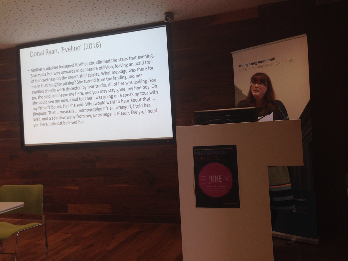 PrecariousSub's tweet photo. Dr Anne Mulhall's Keynote address on Men and Masculinity in Post-Crash Irish Culture #TCDPrecariousSubjects @TLRHub https://t.co/6ShYOKbehu