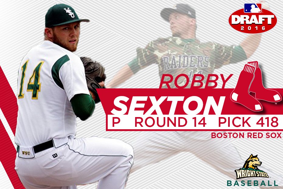 WSURaidergang's tweet photo. Another is off the board! Congrats @rsex14 on being drafted in the 14th round by the Boston @RedSox!!! #RaiderGang https://t.co/uLRpV1Mebs
