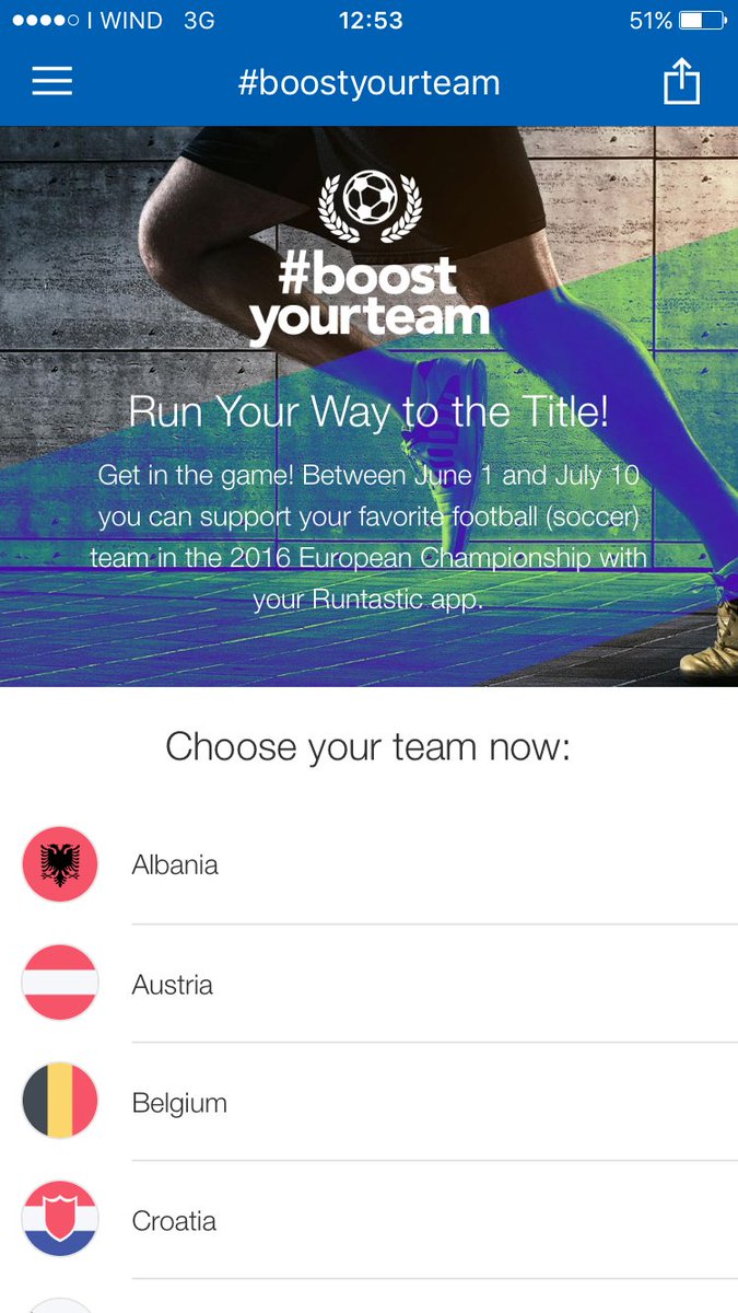 Gabryts's tweet image. @Runtastic creates a competition among nationalities for #Euro2016 using #boostyourteam #digitalstrategy #marketing