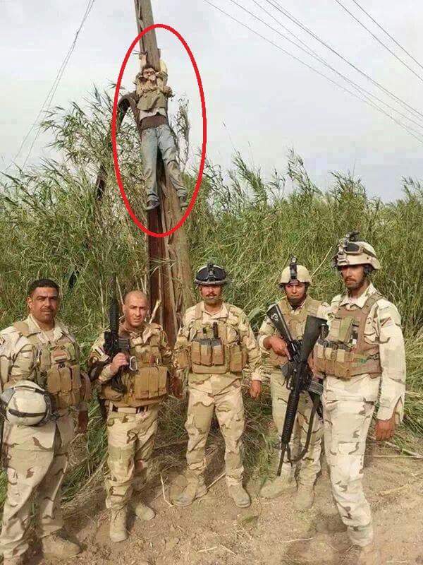 مصلح شنان الكرطاني سعودي الجنسيه  تم قتله وتعليقه على احدى اعمده الكهرباء ليكون عبرة لكل الدول..#الفلوجه_تتحرر