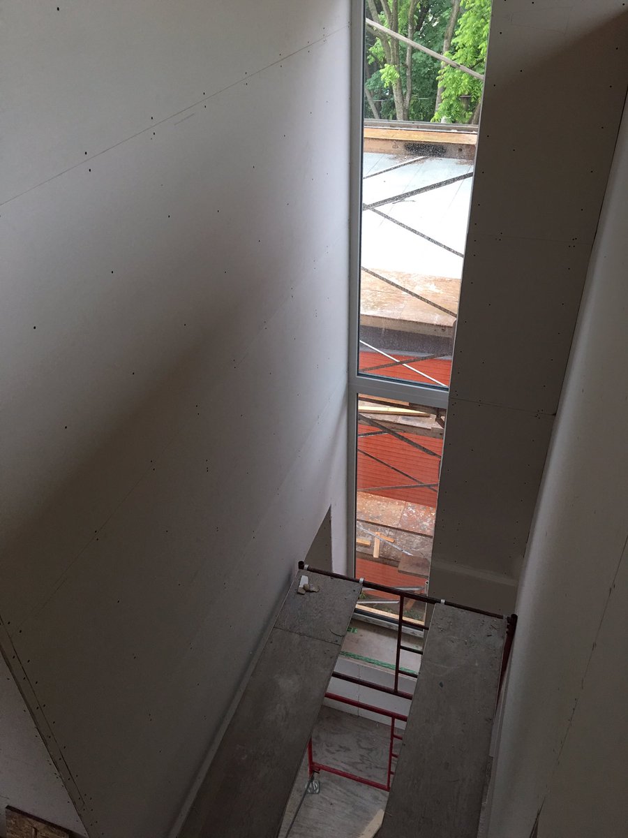 PLOTNONPLOT's tweet photo. Drywall window returns are looking awesome, courtesy the hard work of Brian Rosen #WanderHouse #Passivehouse https://t.co/Fb0dRLM1mA