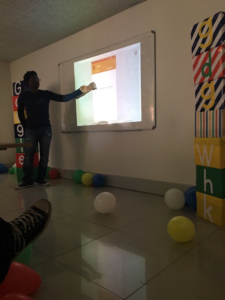 iamnaambo's tweet photo. @aluviluheinrich presenting the e-NUST app at the Google I/O Windhoek extended #gdgwhk #io16 https://t.co/bHUHxeM2co
