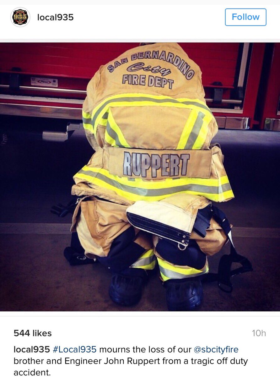 EHPhotogirl's tweet photo. A tragic loss for all of us who worked with John. We will miss him dearly. #sbcityfire #local935 #RIP https://t.co/Aee1pSMzHe