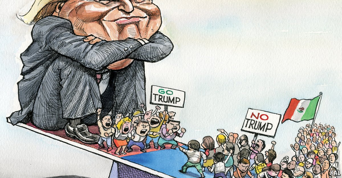 TheEconomist's tweet image. Why the latest protests against him look like a gift to Donald Trump  econ.st/1XeH6Vo