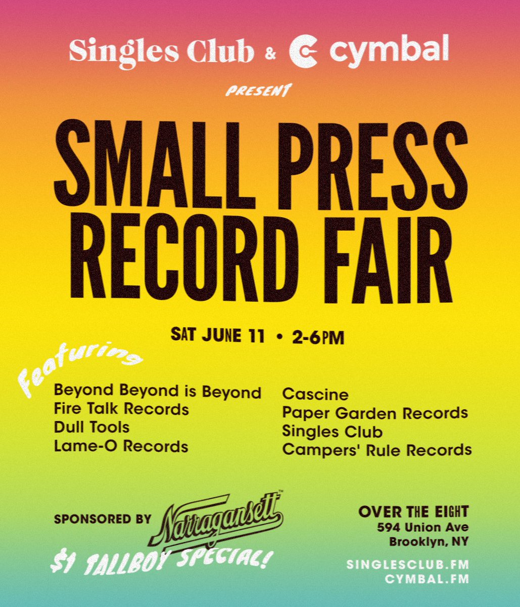 🎶 Hang w us at the <a href="/SinglesClubFM/">Singles Club</a> Small Press Record Fair today during <a href="/NorthsideFest/">Northside Festival</a>! <a href="/OverTheEightBar/">Over The Eight Bar</a> 🎶