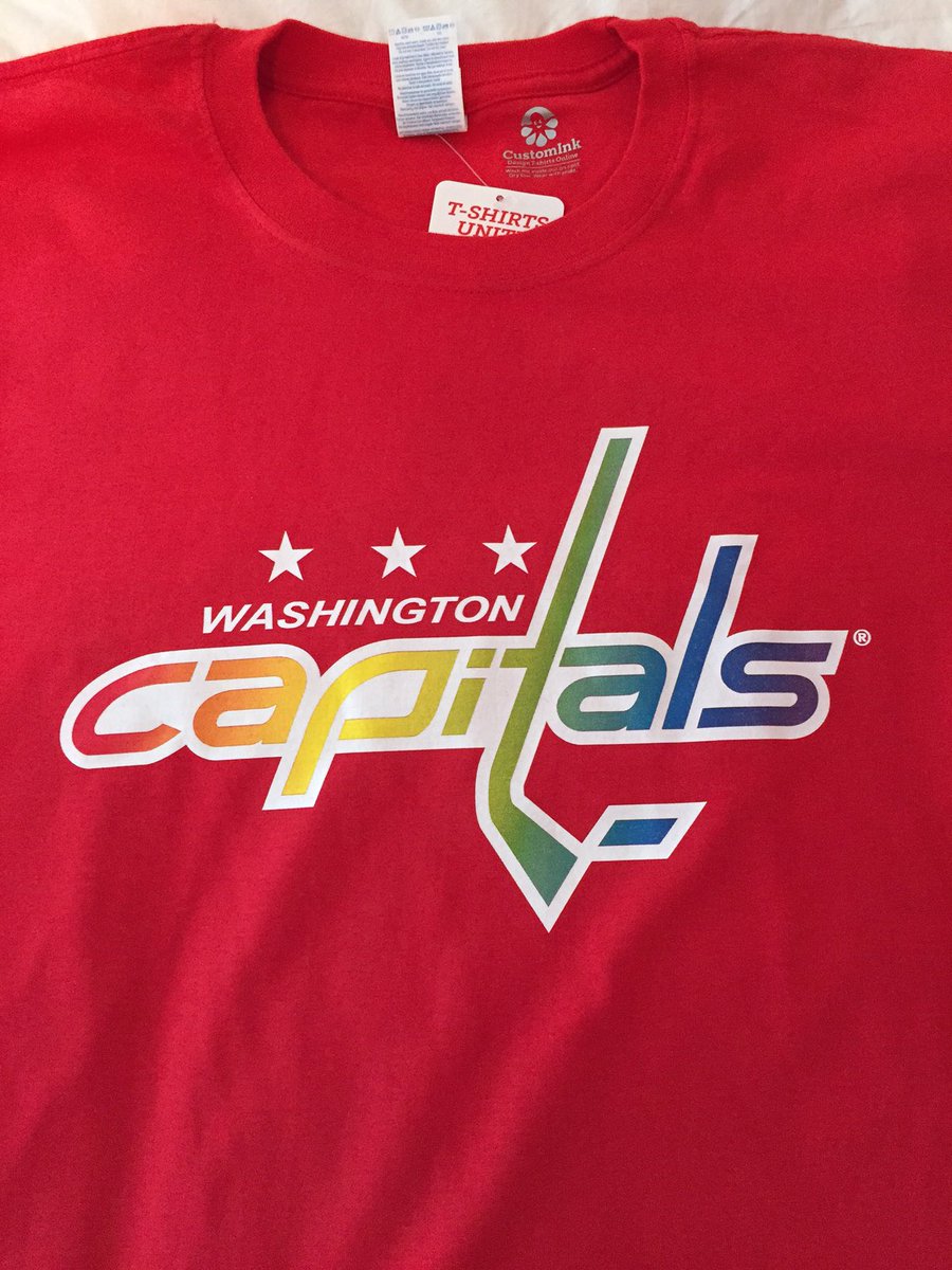 Capitals's tweet photo. T-shirts for today's @CapitalPrideDC parade! More info: https://t.co/aOvyTjn6O7 #RockTheRainbow 🌈🏒 #MakeMagicHappen https://t.co/h1zHFGHfCS
