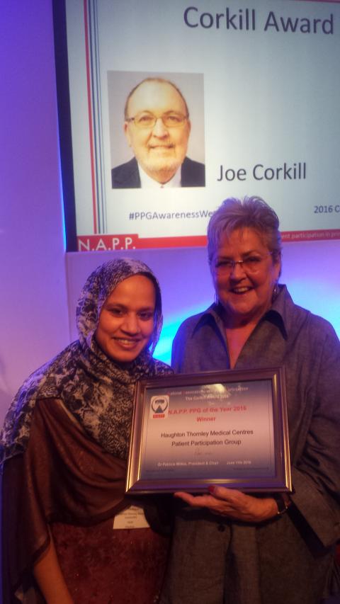 Shafia and Ingrid picking up the NAPP Corkill PPG of the year award on behalf of HTPPG