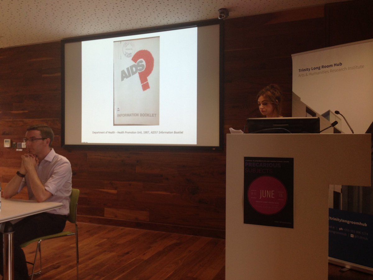 PrecariousSub's tweet photo. Nina Holmes (Kingston Uni, London) on HIV/AIDS in Health Education Material #TCDPrecariousSubjects @TLRHub https://t.co/Um3aI3P9MP