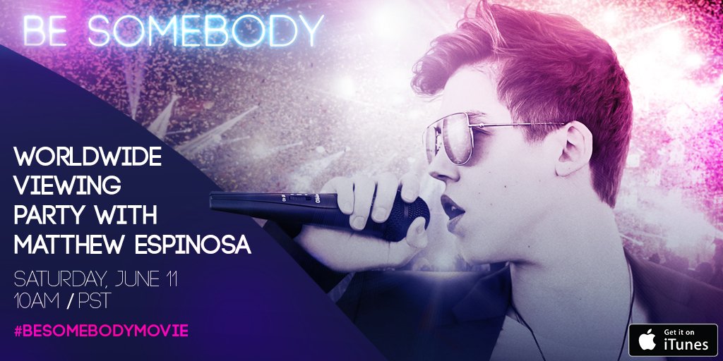 AppleTV's tweet photo. Join @TheMattEspinosa for a @BeSomebodyMovie viewing party.
Starts in just an hour!
https://t.co/hNgoDNolhm https://t.co/RjnGrc3T2A
