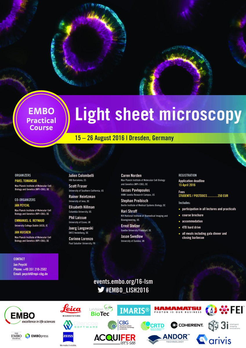 PavelTomancak's tweet photo. Final program of @EMBOevents Light sheet microscopy course @mpicbg. All speakers are coming! https://t.co/EB0eJSg8i8 https://t.co/MVblrR2Yvf
