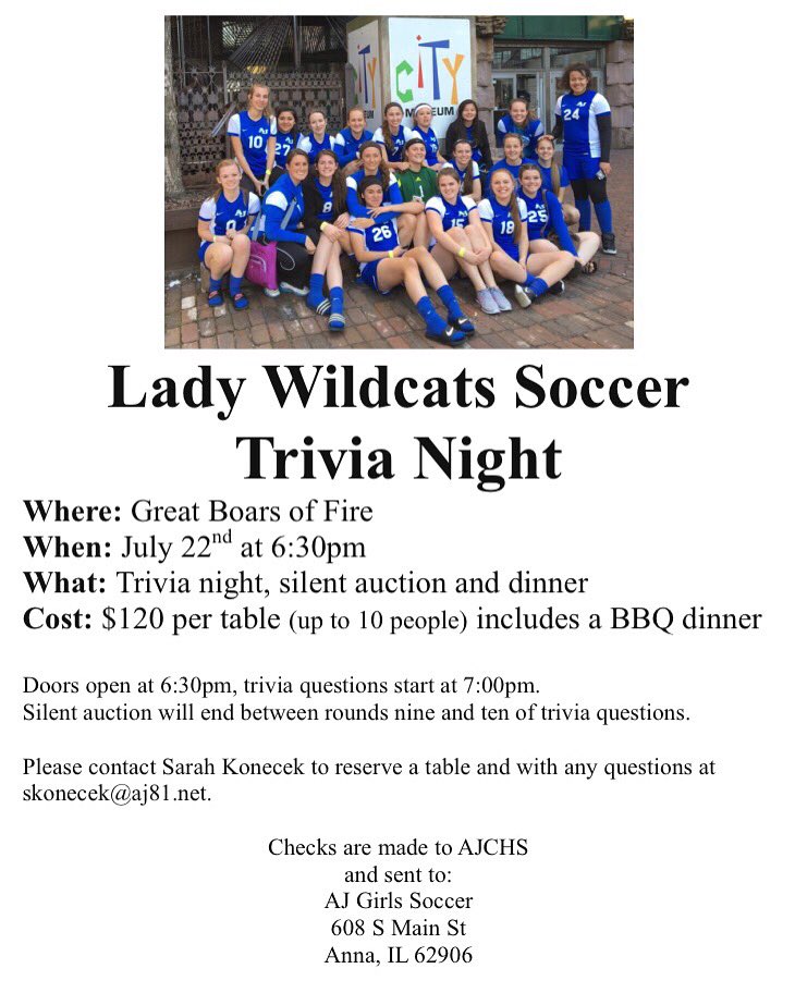 AJWildcatSoccer's tweet photo. Mark your calendars for July 22nd, come support our girls and have a great night!
Feel free to share this! https://t.co/sTJ1b7T68z