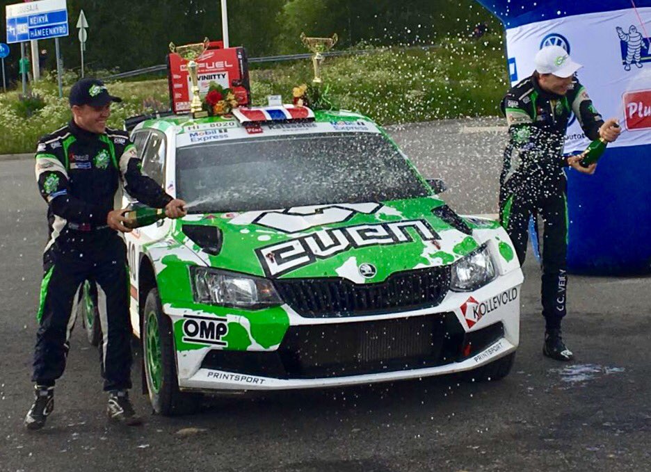 OCVeiby's tweet photo. Podium celebrations and champagne spray for the winners of #EnsetRalli !! Thanks @Printsport1 for a fab car! #Skoda https://t.co/Rely9UnZOX