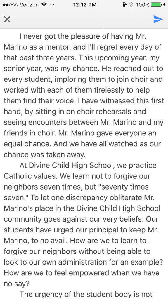 BrennaMolloy's tweet photo. i hope you guys agree bc i just sent this to the superintendent of schools in the archdiocese of detroit #FreeMarino https://t.co/XGcPrGcbj2