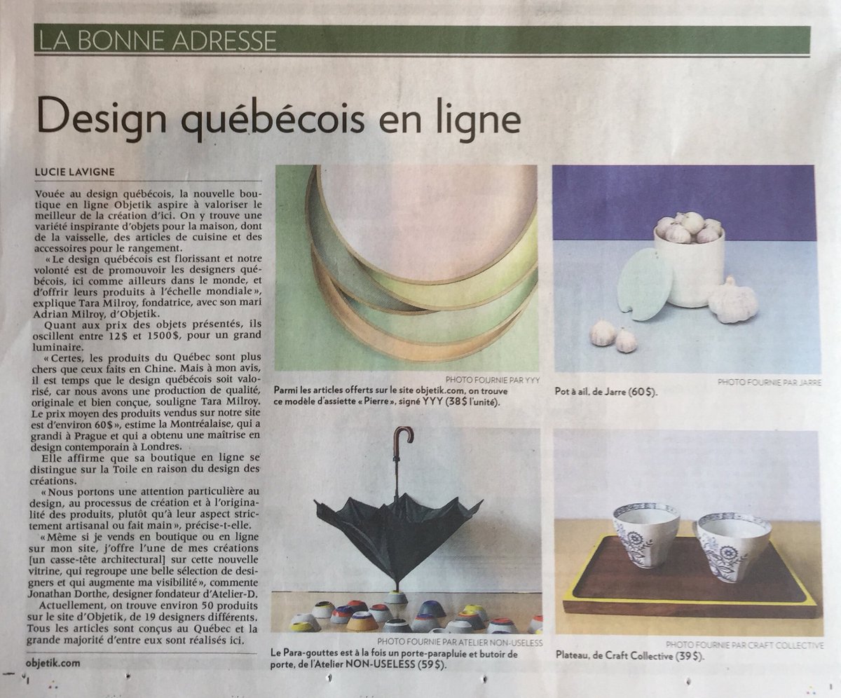 ObjetikDesign's tweet photo. https://t.co/MJN6aazh8k #merci Lucie Lavigne de #LaPresse pour ce magnifique article! #quebecdesign #news #montreal https://t.co/xTU1rjA3aQ