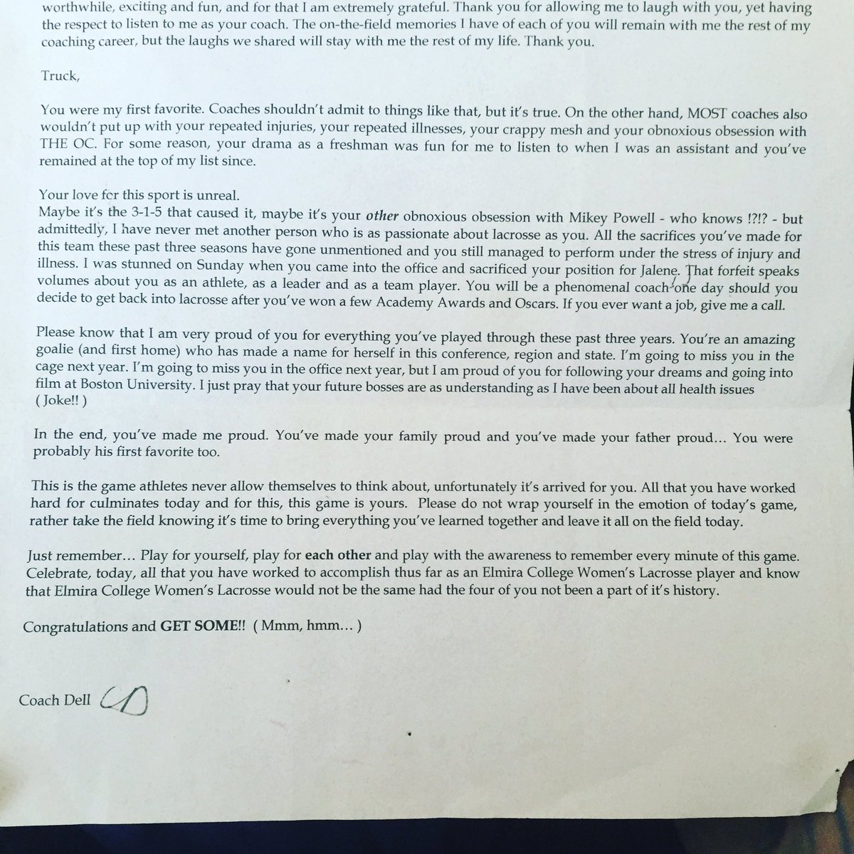 UPIKEWLAX's tweet photo. @Coach_Dell_WLax found my senior letter... Should I decide to get back into lacrosse one day... ❤️😎 shoulda known https://t.co/ZPIpJTLJ6W