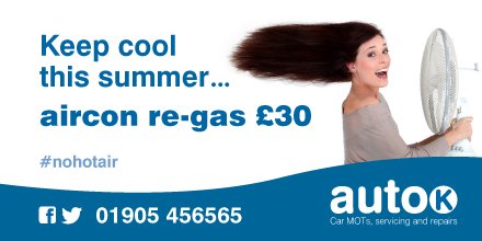 autok_worcester's tweet photo. Stay cool this summer, aircon re-gas £30 #autok #nothotair #Worcester https://t.co/rzAfPlyhab