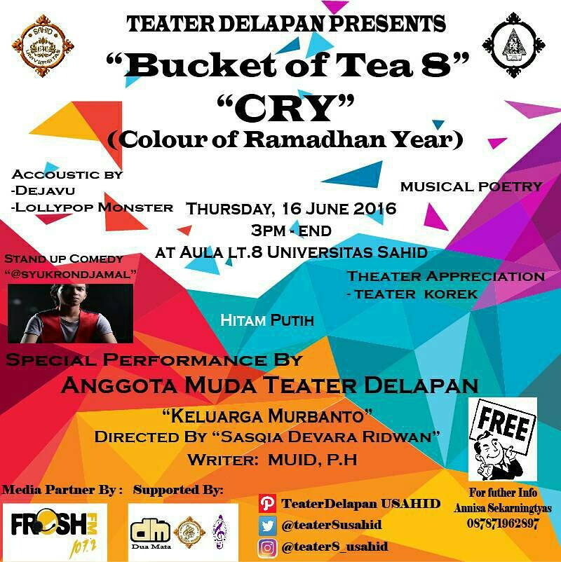 Saksikan penampilan anggota muda teater delapan,, dicatat ya tanggal nya :D, kita Buka puasa bareng, FREE
