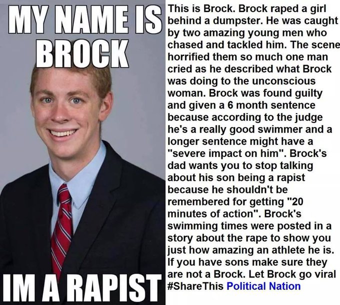 Please RT and help this go #viral because there should be #novictimshaming!  #brockisarapist #sexoffender