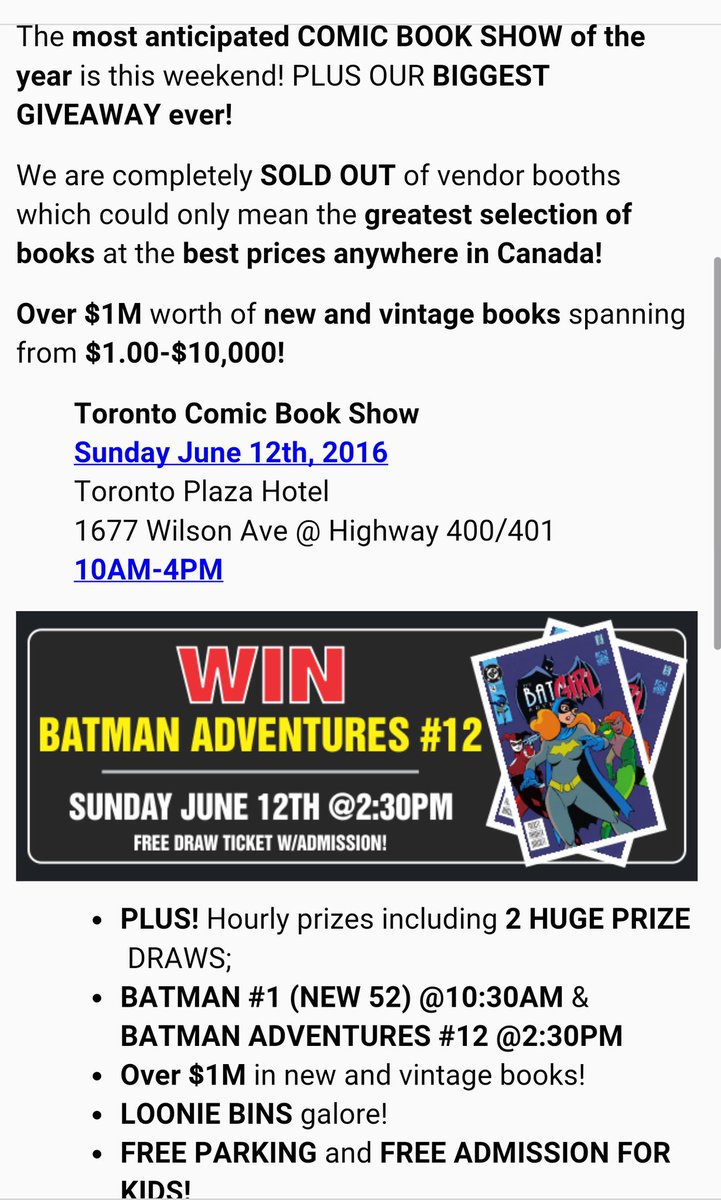 BatCaveCollect's tweet photo. Hey #Toronto - this is happening tomorrow!! Join us, if you can, for #comicbooks out the ying-yang =) https://t.co/HnCWIBlh26