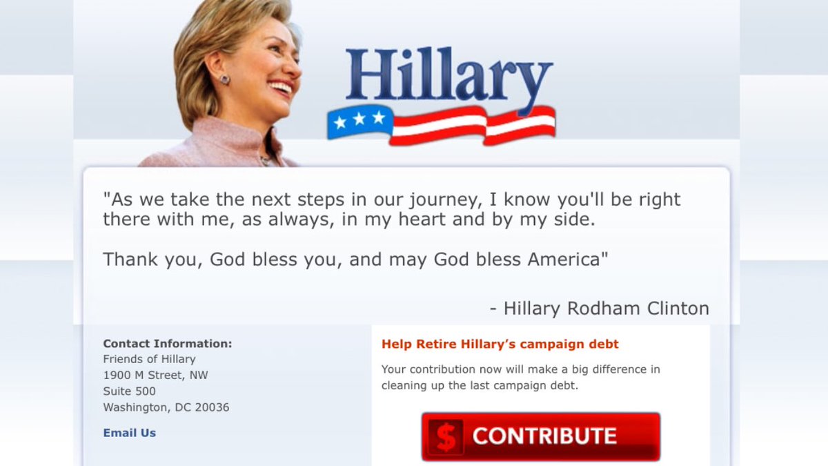 GayDonaldTrump's tweet photo. @Nero, check out @HillaryClinton's old website. All that money and begging for debt relief. https://t.co/UNGR4dfHJ7