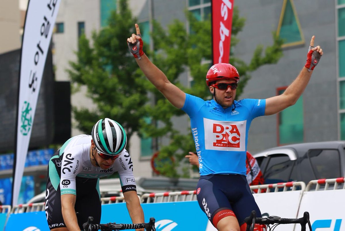 In another close finish, Brenton Jones (AUS) of Drapac wins Stage 8. <a href="/brenton_jones/">Brenton Jones</a> @DrapacCycling #tdk2016