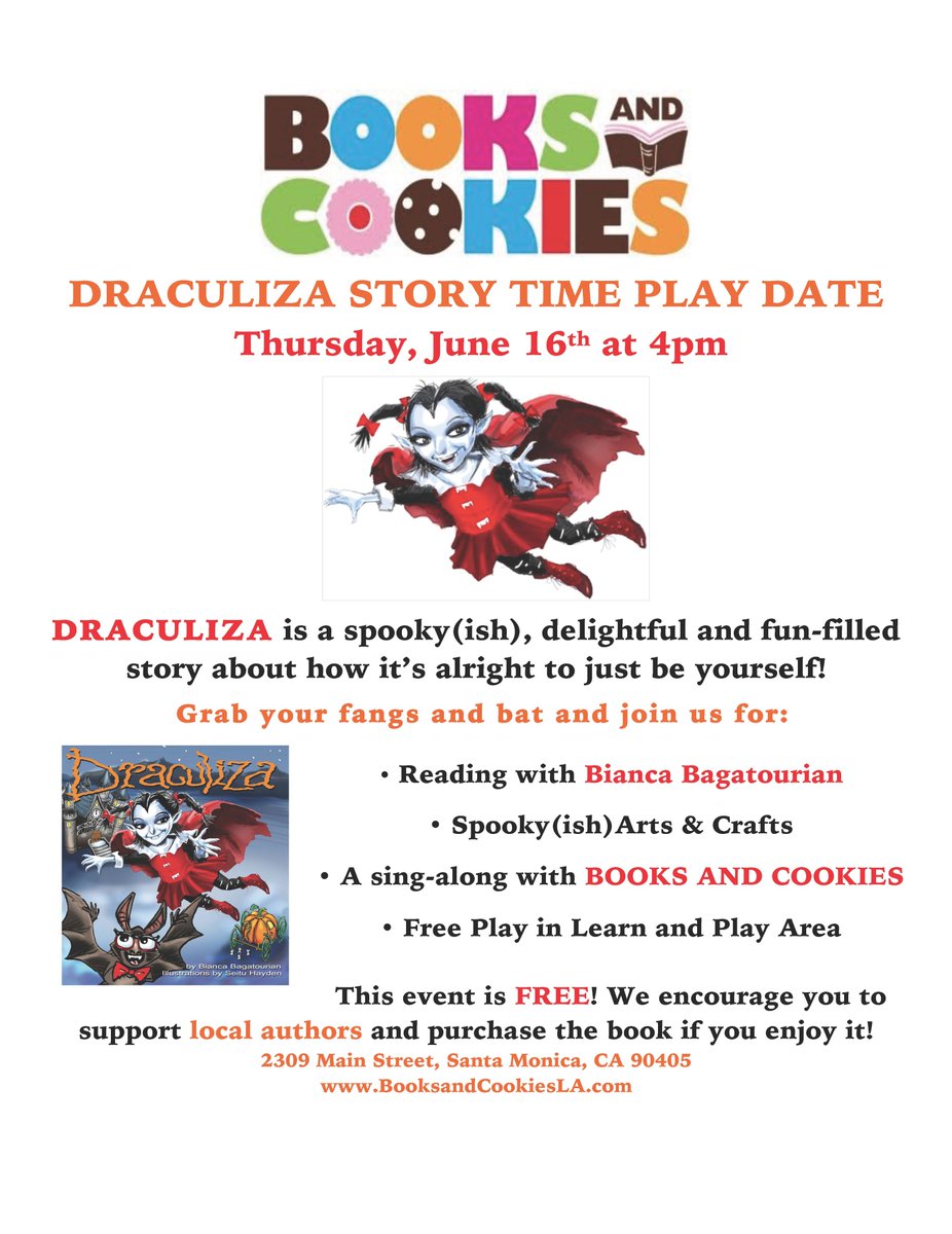 Dracu_liza's tweet photo. DRACULIZA Reading! This Thursday, 4pm, @BooksandCookies See you there for lots of fun and crafts. Bring your friends https://t.co/do3WTkzDYK