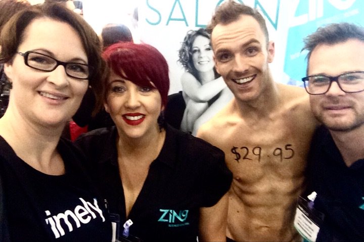 Timely's tweet photo. @RissMac having a blast with the @Zingcoachaus team at @HairExpoAu in #Melbourne (and a naked man 🙊)  💇⚡️⭐️ https://t.co/O5S7o6A2vH
