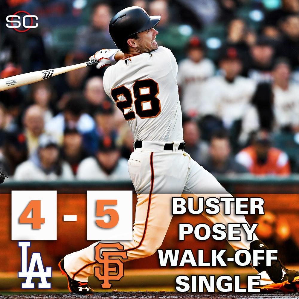 Buster Posey hits walk-off single in the 10th to give Giants 5-4 win over D...