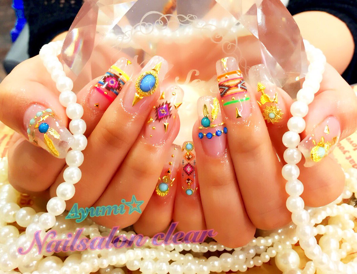 Nailsalon Clear11 على تويتر またまたエスニックネイル この前載せたやつのスクエアバージョンで上のデザインをちょい変えて 可愛いぃ ネイル ネイルデザイン ネイルアート ジェルネイル エスニックネイル スクエア