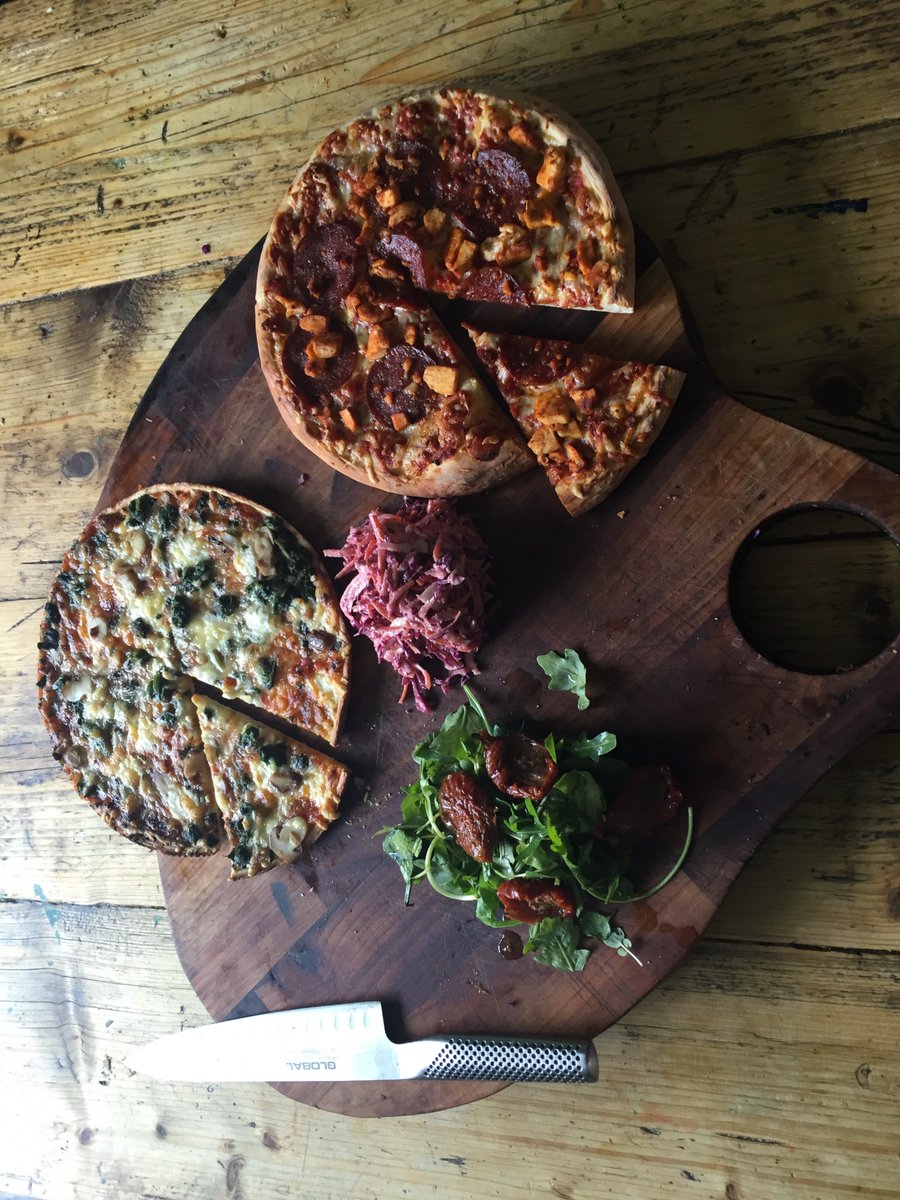 Lazy Bakehouse style Sunday Lunch. Awesome Pizza, home made ‘Lazy Slaw’ and simple salad. Happy Sunday folks