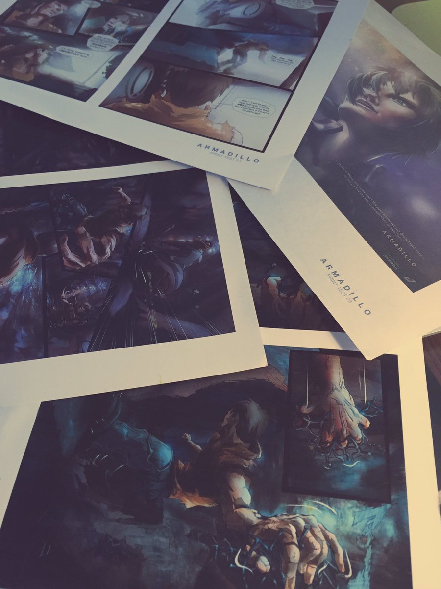 ArmaComic's tweet photo. Printed a couple of rough #Pages out. Looking good! Experimenting with brightness levels etc. #SciFi #IPCreation https://t.co/ecVce8XLD8
