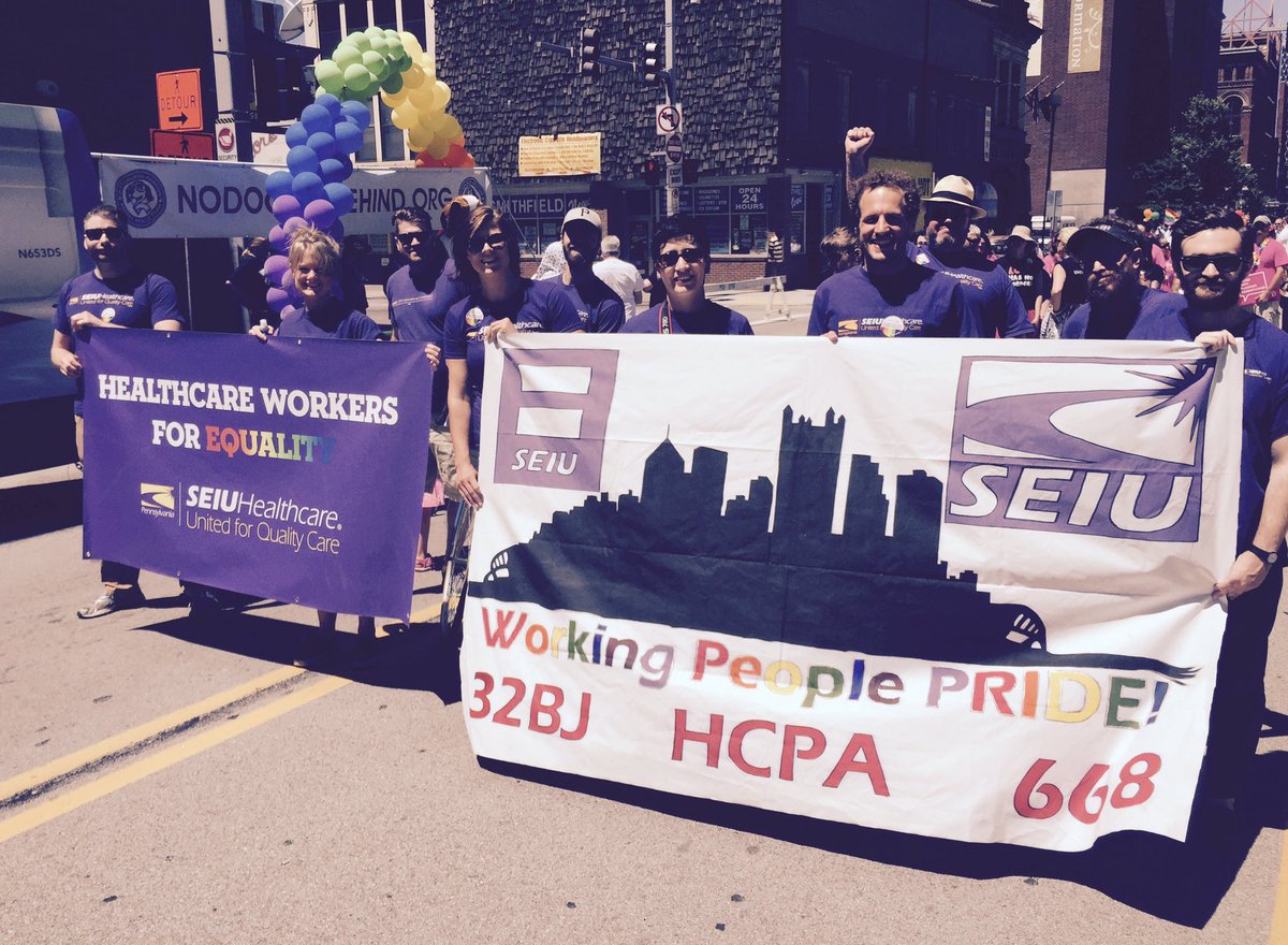 NBisno's tweet photo. @seiuhcpa proud to march in #Pgh #Equality2016 March with @unitehere and #FightBackPGH! #LGBTIQJustice #Fightfor15 https://t.co/Snz6uhhohK