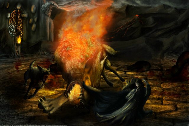 ElAnilloUnico's tweet photo. Lúthien y Huan frente a Sauron en Tol-in-Gaurhoth, por WoelfinNishi #Tolkien #ElSilmarillion https://t.co/kd9lNRRzMa https://t.co/LlIUH9BSUX