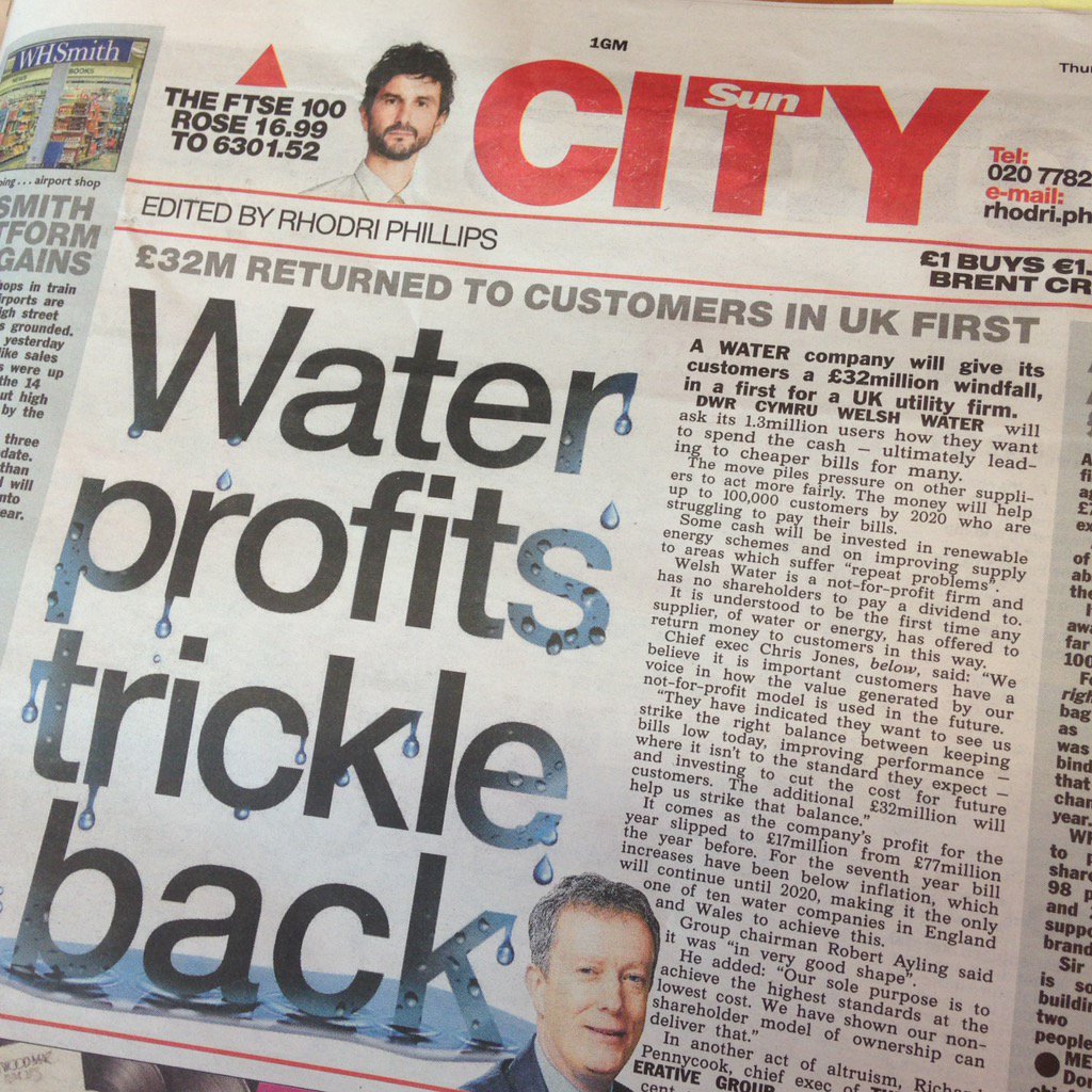 BGaretEnt's tweet photo. SocialEnt_UK: Excellent to see DwrCymru a lead story in thesun city pages this week #greatbusiness #societyprofits… https://t.co/UgsHHqzWAV