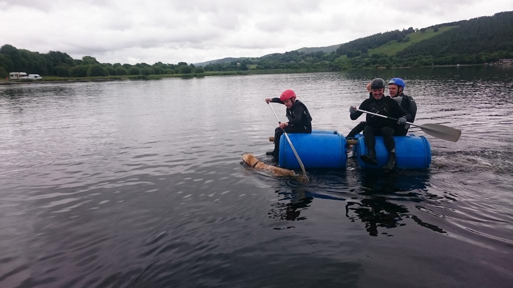 Family raftbuild comp this am with Bailey the dog giving a tow. Well done everyone 
<a href="/VisitWalesBiz/">Visit Wales Biz</a> <a href="/BalaWatersports/">Bala Watersports</a>