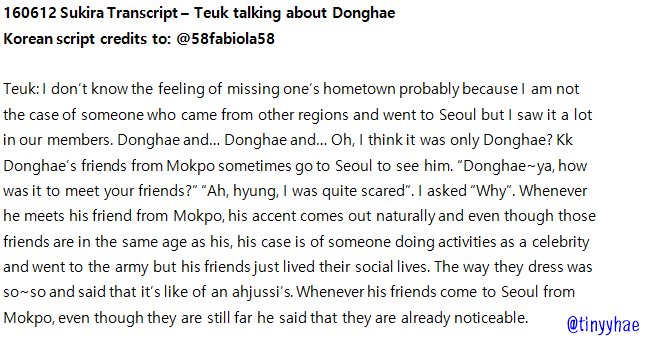 160612 Sukira Transcript – Teuk talking about Donghae
Korean script credits to: @/58fabiola58