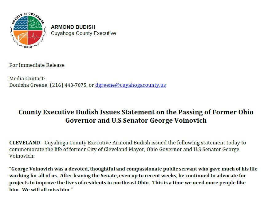 .<a href="/ArmondBudish/">Armond Budish</a> issues statement on the passing of George Voinovich