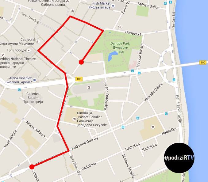 Ruta sutrašnjeg gradjanskog protesta #podržiRTV #novisad VIDIMO SE U 19h pred televizijom 😀