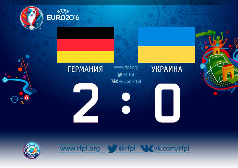 Матч окончен

#EURO2016. Группа C. 1 тур. #ГерманияУкраина 2:0
<a href="/MustafiOfficial/">Shkodran Mustafi</a> 19 (1:0) <a href="/BSchweinsteiger/">Bastian Schweinsteiger</a> 90+2 (2:0)