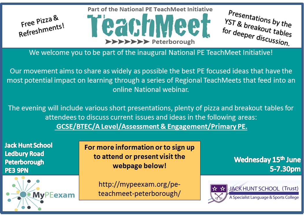 MissBracken's tweet image. Not long now until the Peterborough PE TeachMeet its not too late to sign up &amp;amp; get involved! @My_PE_EXAM @ClaymanPE