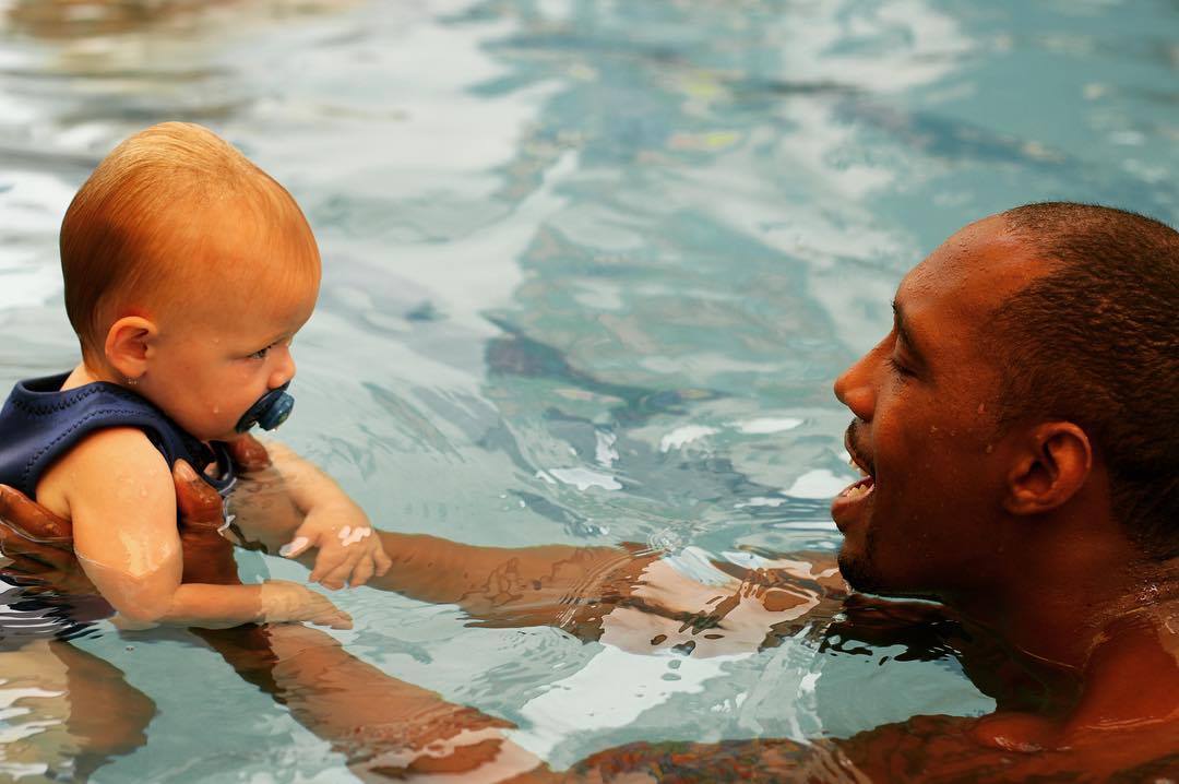 Still not able to talk...but they speak volumes. #SwimmingBaby #Swimwatersafe #ParentTot #SealBeach #FunnestSport