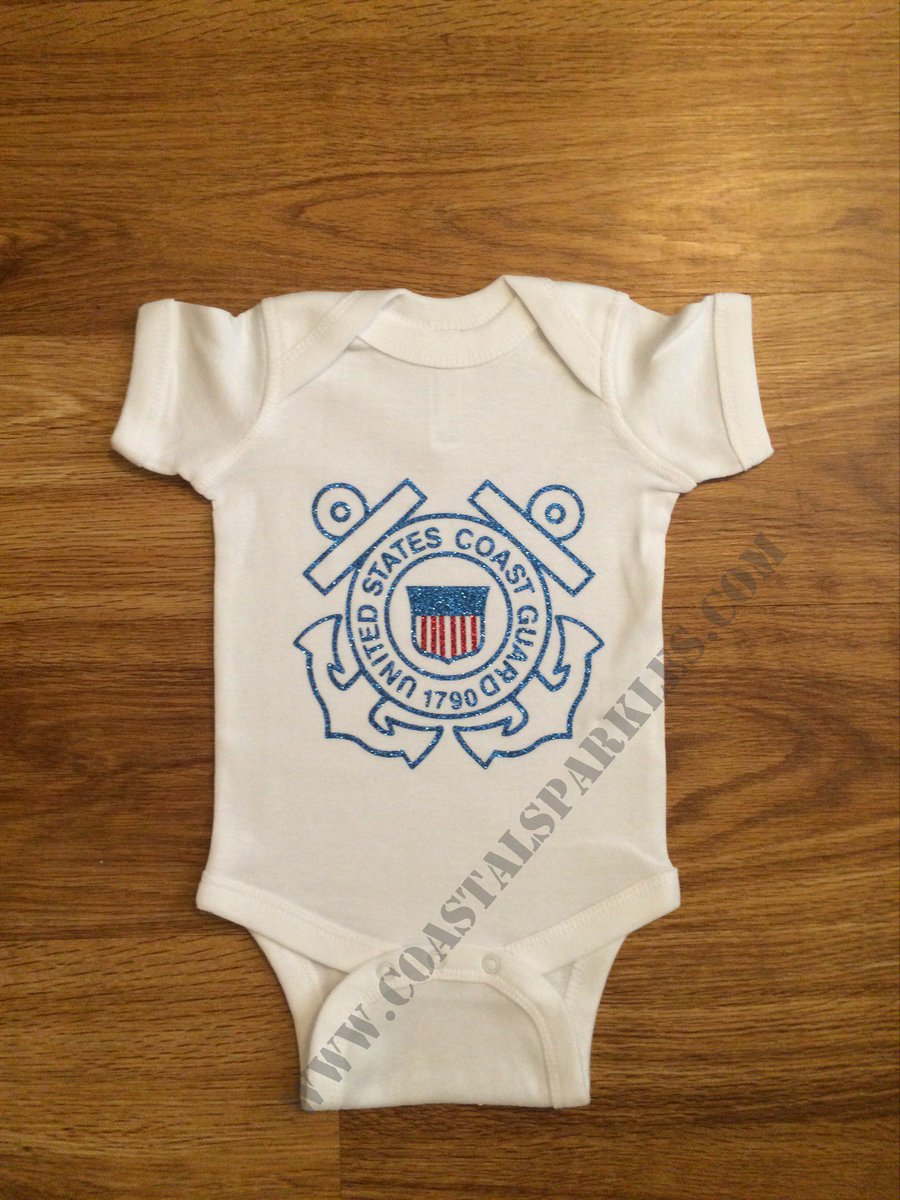 Happening now at #coastalsparkles.com  US Coast Guard Glitter infant bodysuits and more...  Check them out!