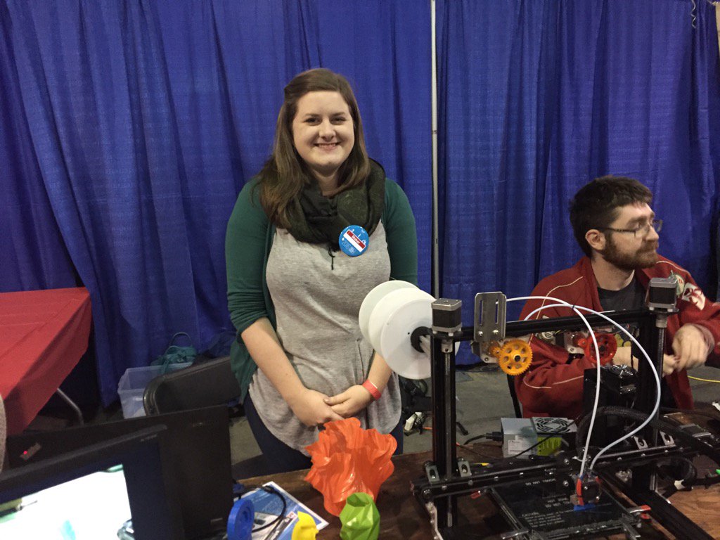 mikejrich's tweet photo. WVSS grad Lucy Beck manning the UBC 3D printer at mini maker faire! @WestVanSchools #vmmf https://t.co/C51VvmapXD