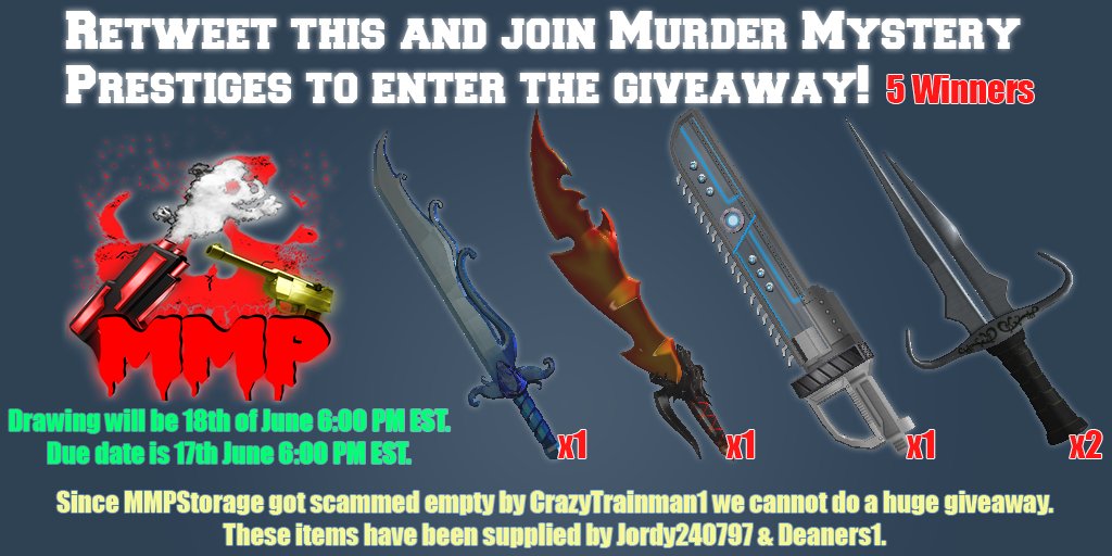 Jordy240797 On Twitter Murder Mystery 2 Giveaway Retweet - murder mystery 2 codes may 2019 roblox murderer mystery