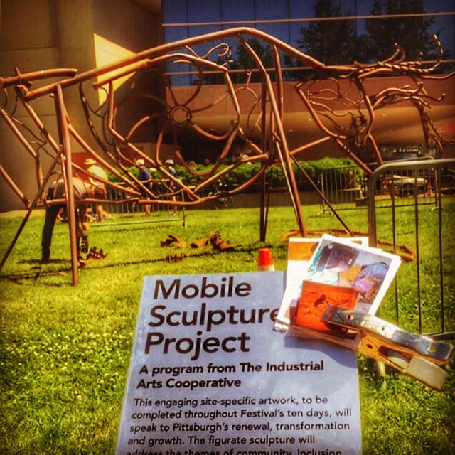 CulturalTrust's tweet photo. Our favorite #downtownpgh deer. Created during #TRAF16 by students in the @MobileSculpture Wkshp. #welding #steel https://t.co/fdLg5QUas5